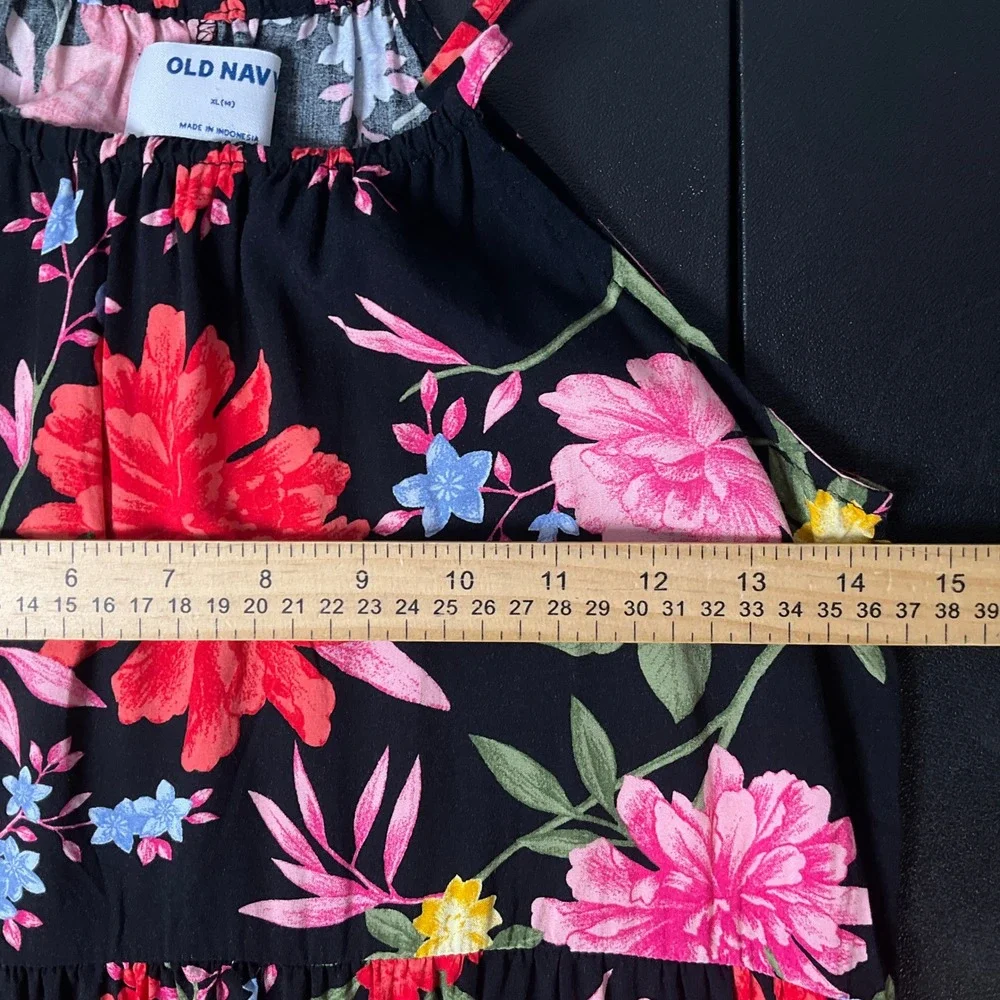 Old Navy Dress Girls XL 14 Black Floral‎ Boho Halter Summer Tropical Sleeveless